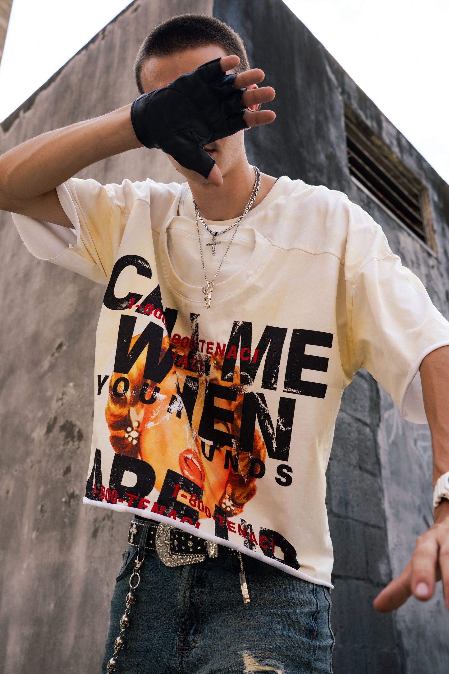 Grunge Double-Neck Crop Tee